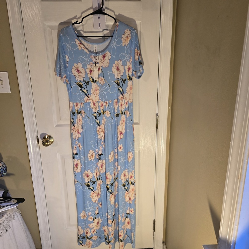 DB Moon Pullover Floral Dress Pockets Round Neck Elastic Waist Womens XL NWT